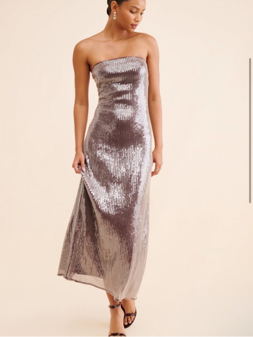 NWOT Anthropology Hutch Strapless Sequin Maxi Dress in Brown/taupe size L
